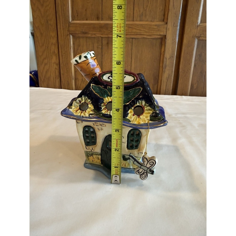 Vtg Blue Sky Joy Ceramic Candle House Dragonfly Signed Heather Goldminc 2003 - Picture 9 of 9
